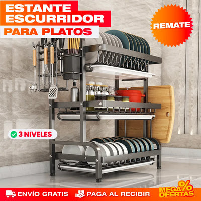 ESTANTE ESCURRIDOR PARA PLATOS DE 3 NIVELES + ENVÍO GRATIS